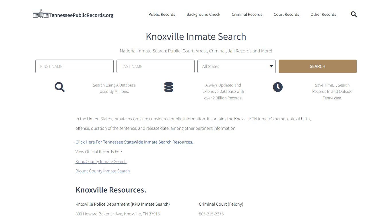 Knoxville Inmate Search - KPD Current & Past Jail Records